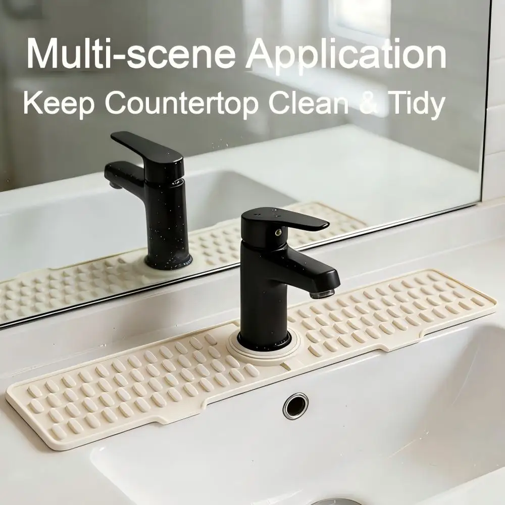 Silicone Faucet Drying Mat, Splashing Water Catcher Tray with Raised Edge, Waterproof Sink Countertop Protector Pad for Kitchen