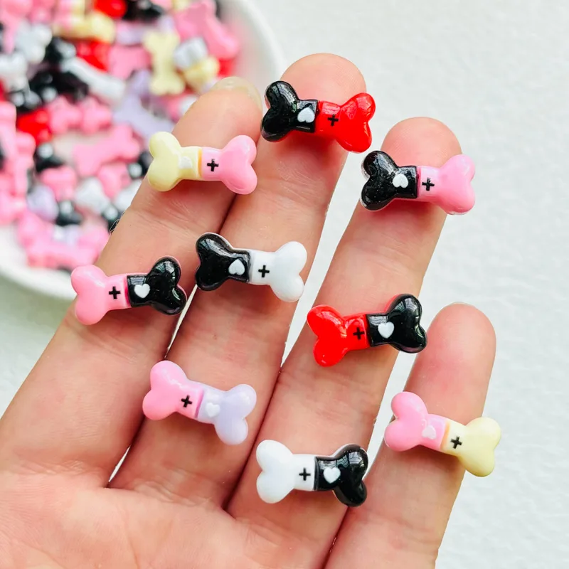 30 Pcs Cute Mini Cartoon Peach Heart Dog bones Resin Figurine Crafts Cabochon Ornament Jewelry Manicure Making Accessories