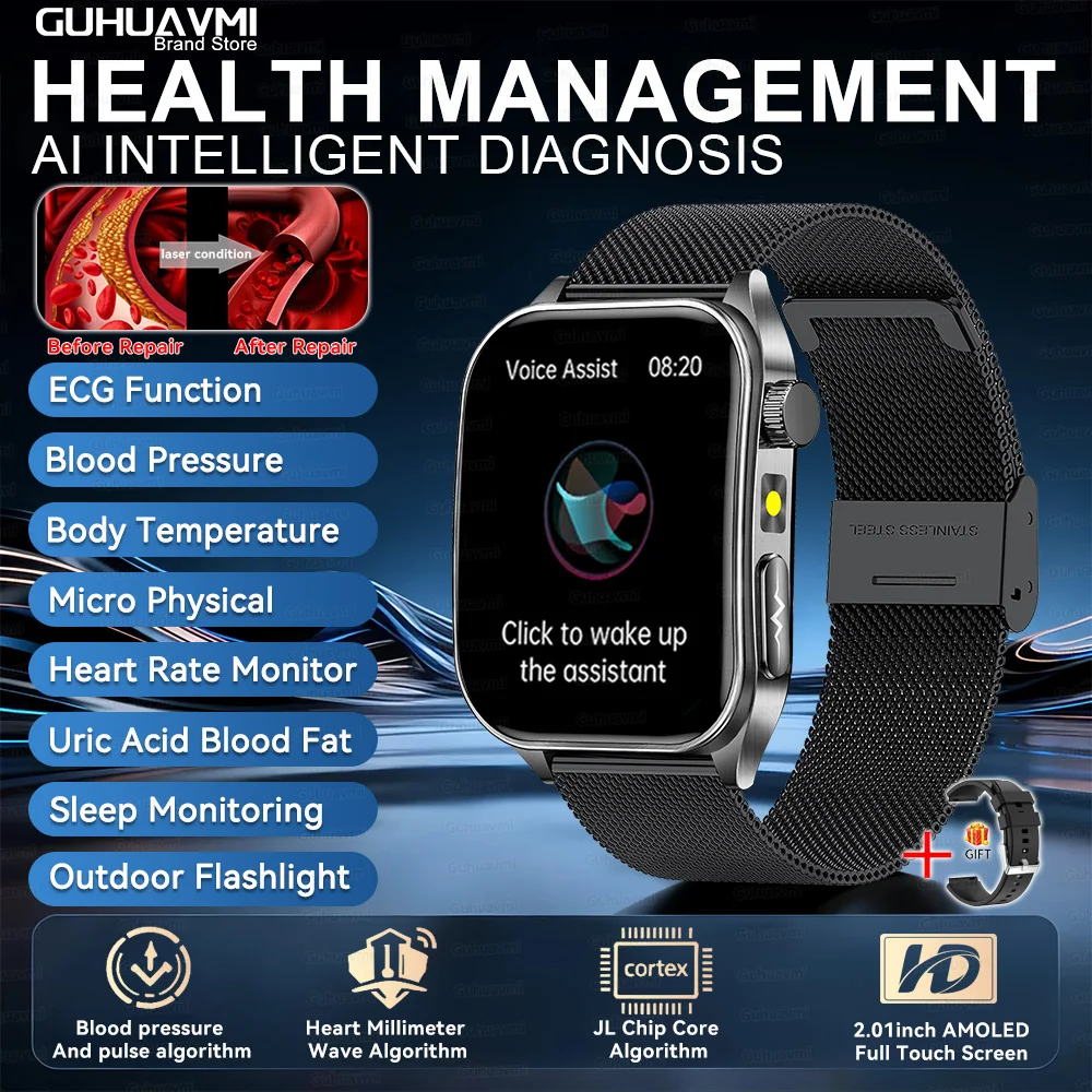 2026Hot AI-GPT Diagnose ECG Gezondheid Smartwatch Bloeddruk Lipiden Urinezuur 650nm Dubbele-probleerlaser Hartanalyse Smartband - afbeelding 1