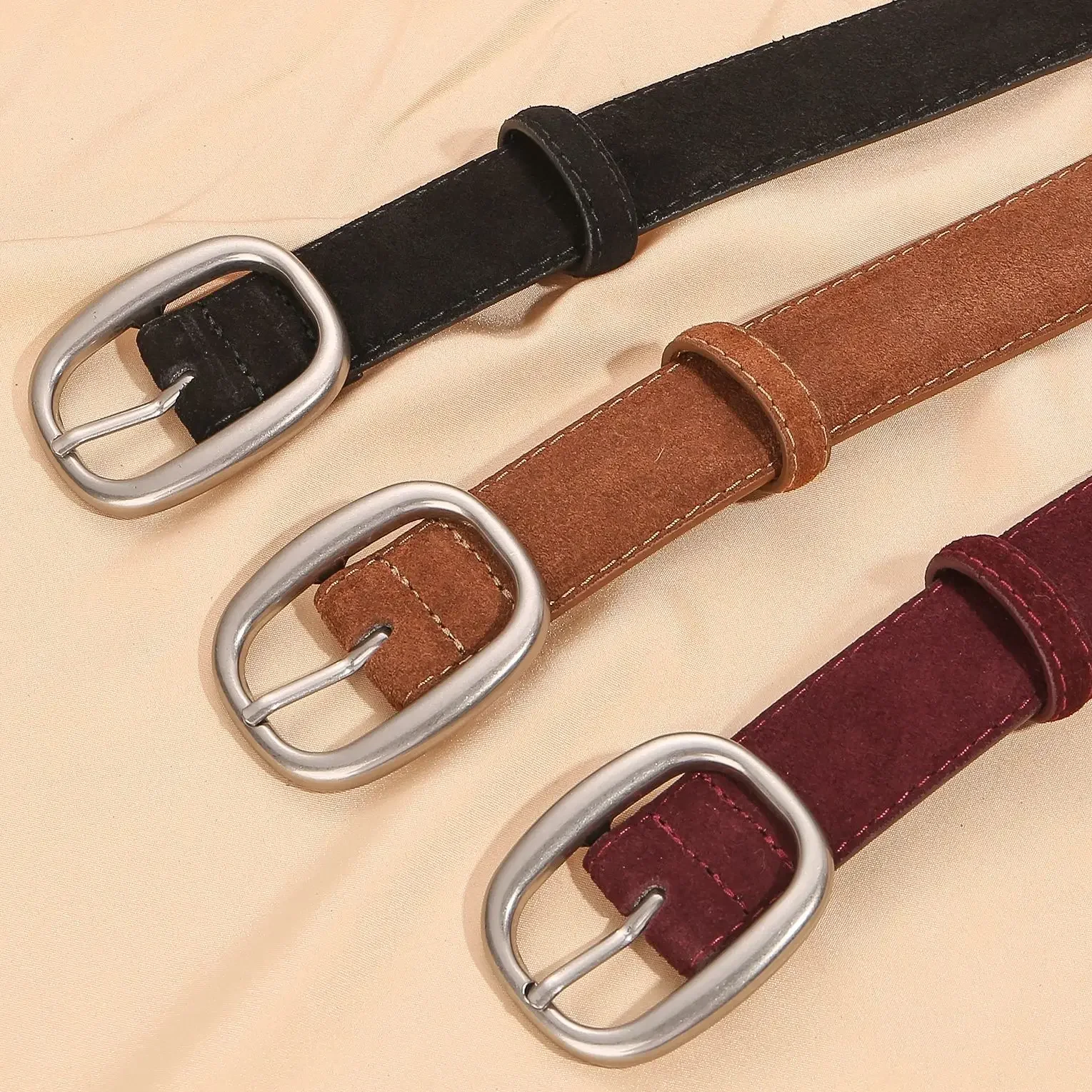 الفاخرة المرأة الجلد المدبوغ جلد البقر حزام جلد خمر الفضة مشبك 2.8 سنتيمتر حزام الإكسسوارات لفساتين والجينز