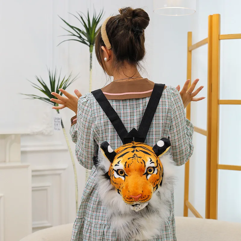 Tiger Head Plush Backpacks Bag Doll Animal Lifelike Lion Toys for Children Christmas Gifts Kids Child Girl Mini Backpack Bara