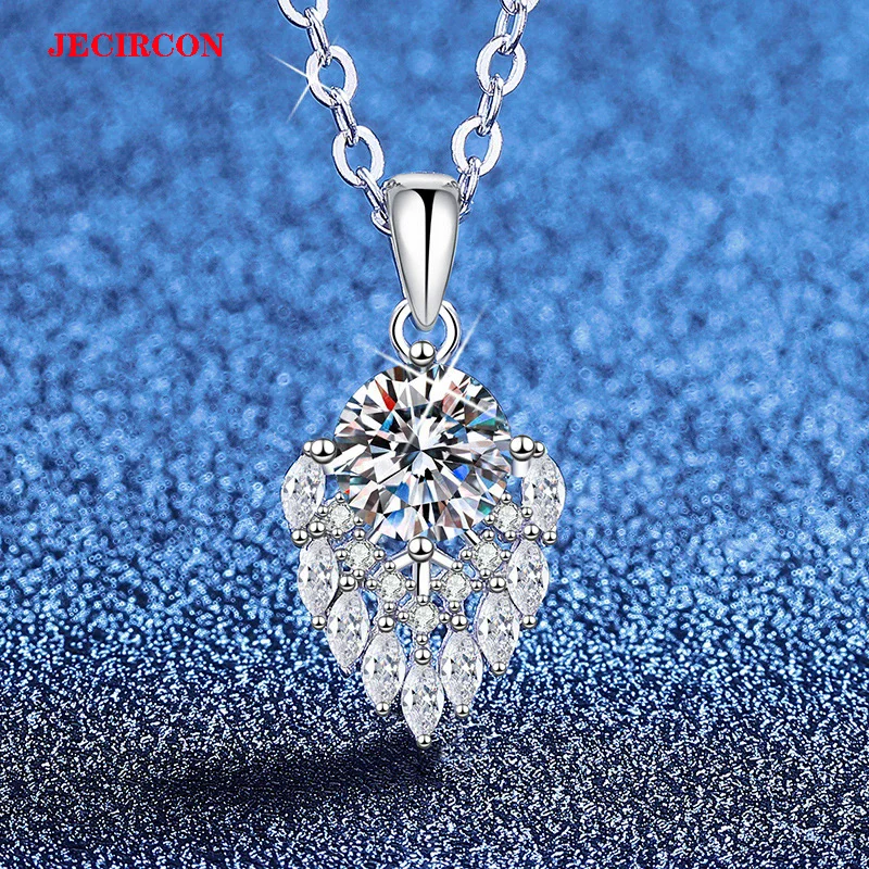 

JECIRCON S925 Sterling Silver 1CT Moissanite Necklace for Women, Super Shiny Water Drop Design Pendant Clavicle Chain with GRA