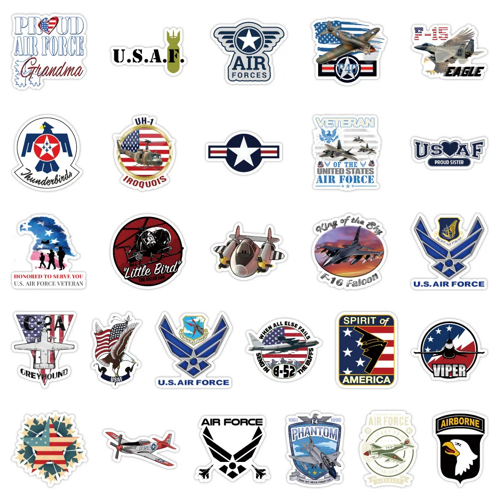 10/30/50PCS USA Armee Aufkleber Air Kräfte Decals Spielzeug Graffiti Laptop Telefon Laptop Auto Wasserdichte Hubschrauber cartoon Kühlen Decals