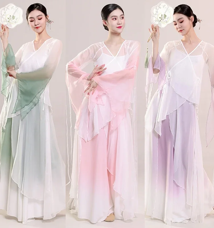 

Classical Dance Costume Women's Floating Fairy Practice Clothes Big Skirt Han Clothes Folk Dance Stage Performance Clothing