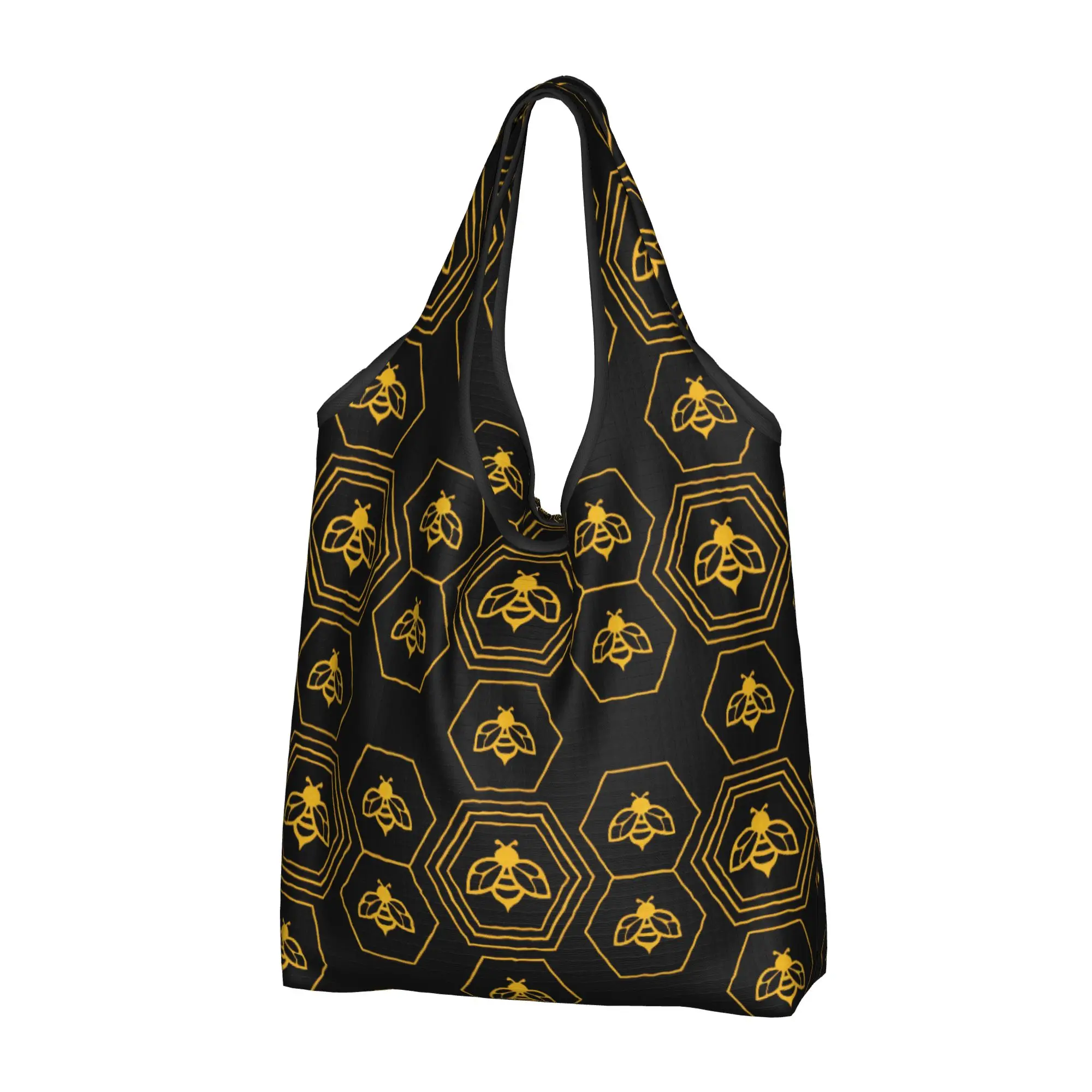 Hexagon Geometric Bee Comb  Grocery Shopping Bags Fashion Shopper Tote Shoulder Bag Honeycomb Yellow Bees Against  Handbag