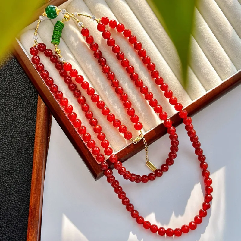Pigeon blood natural red agate necklace sweater clavicle chain