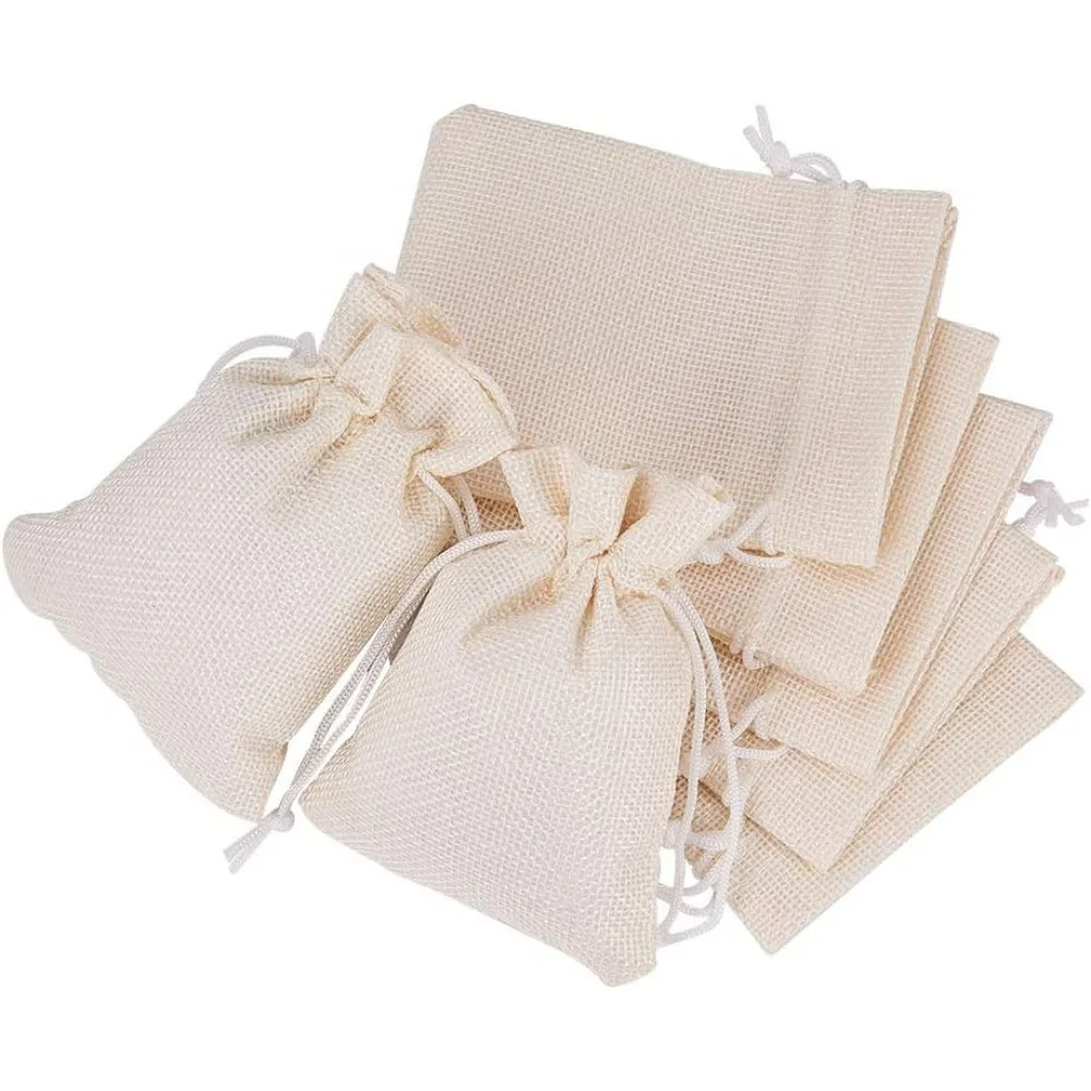 25PCS Burlap Bags with Drawstring Gift Bags Jewelry Pouch for Wedding Party Treat and DIY Craft - 4.7 x 3.5 Inch, Cream