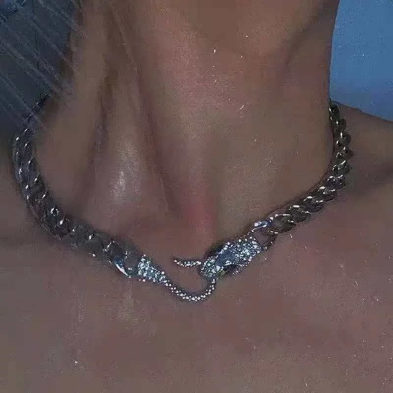 Hip Hop Rock Black Cuban Chain Medusa Snake Necklace Women Trendy Snake Bite Tail Creative Party Necklace Jewellery Accessories