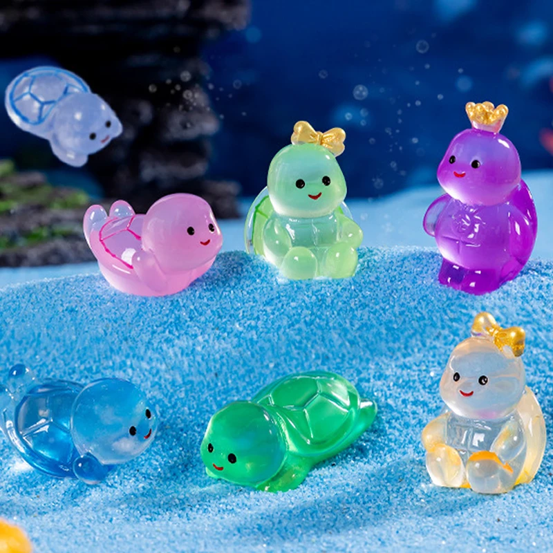 Figuras de paisaje en miniatura de tortuga luminosa de dibujos animados, pequeños adornos bonitos, decoración de escritorio Kawaii, regalos de decoración del hogar DIY