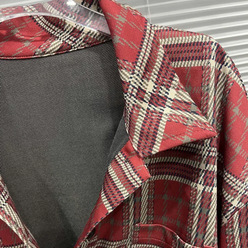 HKSH Spring Autumn New Women Shirt Dress Plaid Single Breasted Belt Waist Long Sleeves American Retro Chic Short Dresses HK16656