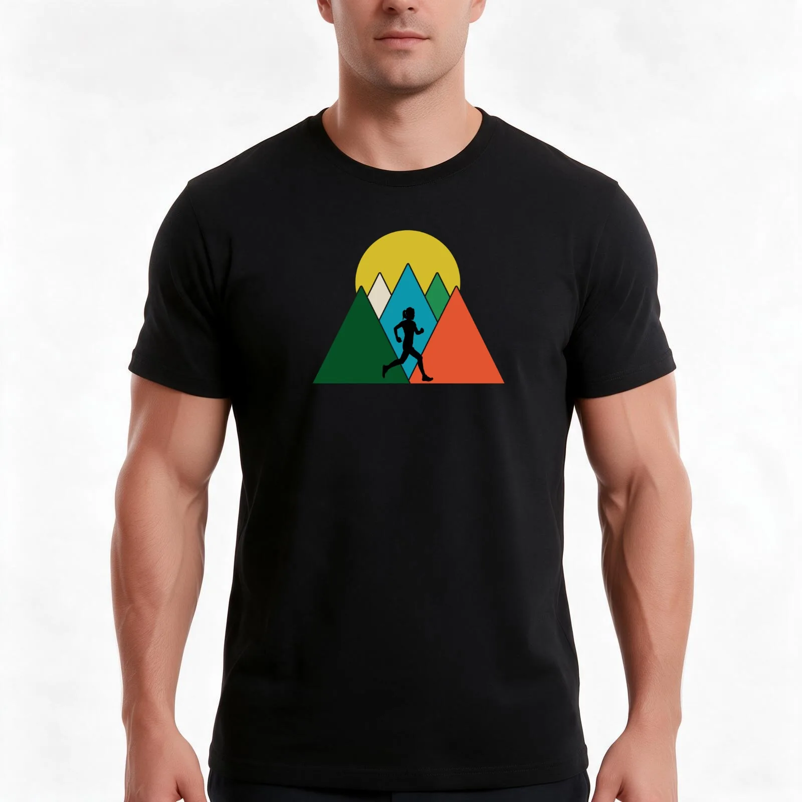 Triangle Mountains - Woman Trail Runner T-Shirt, Summer Casual Cotton Tee, Oversized Streetwear Tops, Vintage Graphic Print