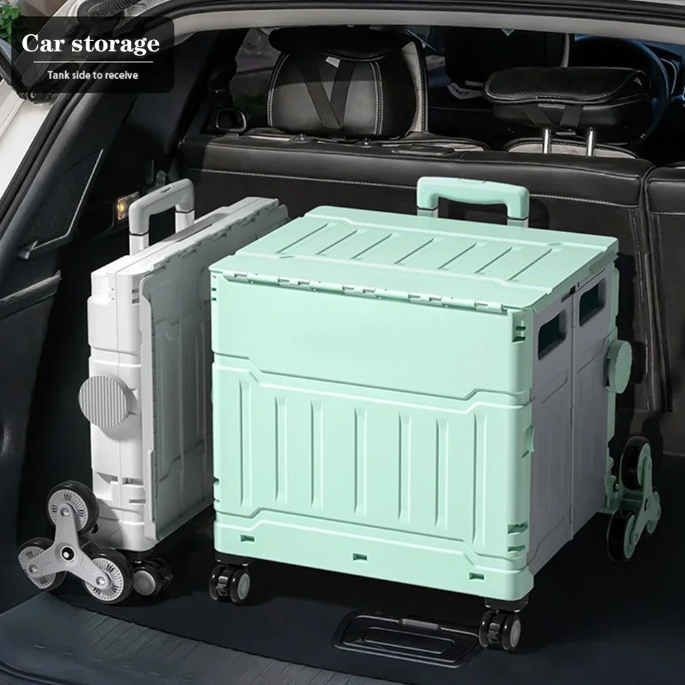 Folding Cart Hand Shopping Cart Carrier Luggage Trolley Large Storage Box Outdoor Travel Picnic Luggage Handcart with 8 Wheels