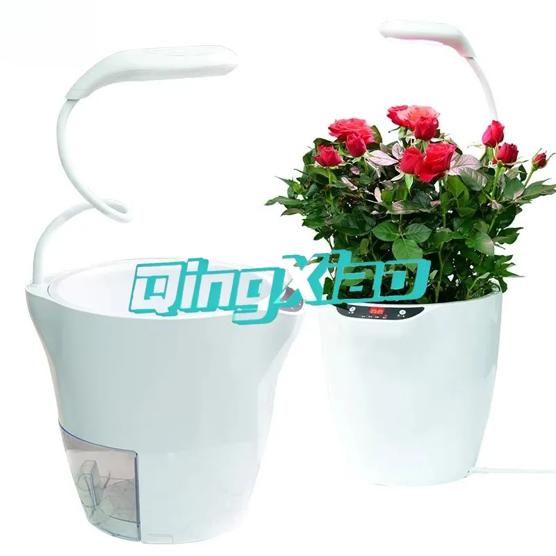 Smart Self Watering Planter With Full Spectrum Led Grow Light For Indoor Potted Plants Flowers In Durable Low Light Home Areas