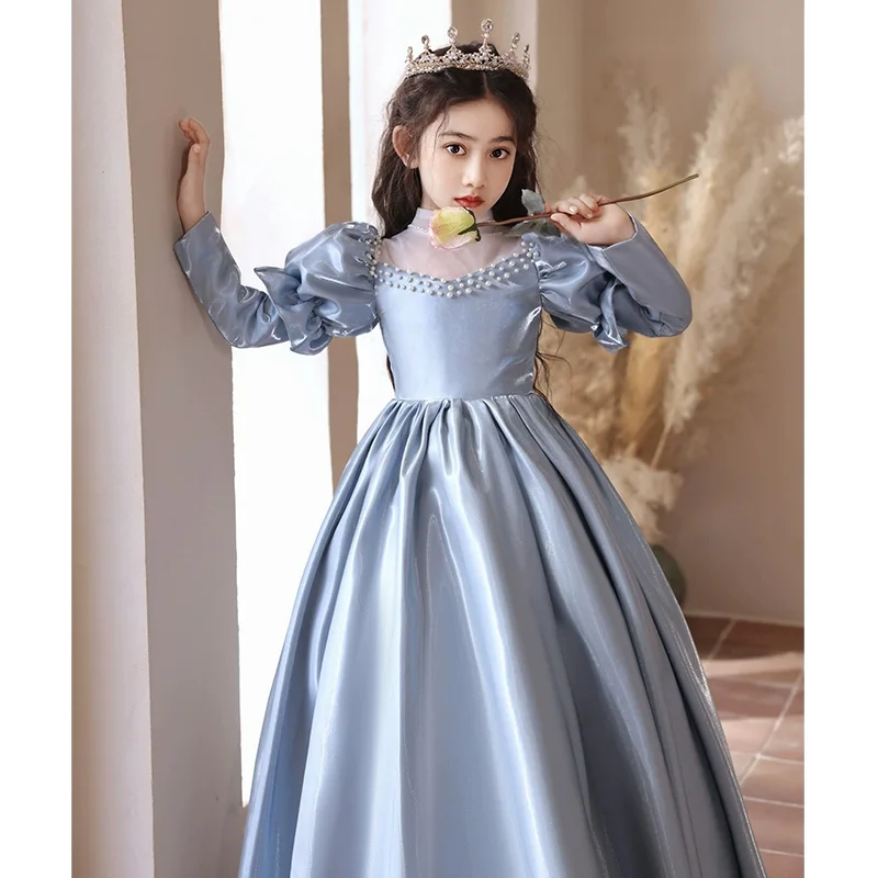 Girls Satin Princess Sleeve Long Sleeve Flower Girl Dress Wedding Dress Junior Bridesmaid Dress Evening Dress/Custom