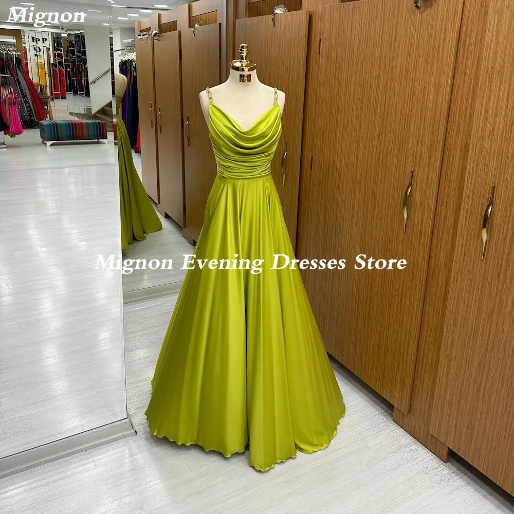 

Mignon Satin A-line V-neck Ruffle Formal Prom Gown Floor Length luxury Evening Formal Elegant Party Dress for Women 2023