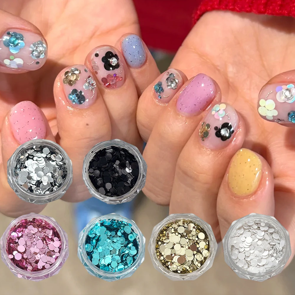 

1 Jar Round Dot Glitter Sequins Nail Art Flakes DIY Flowers Sequin Colorful Sparkling Charms Korean Style Nail Decor Accessories