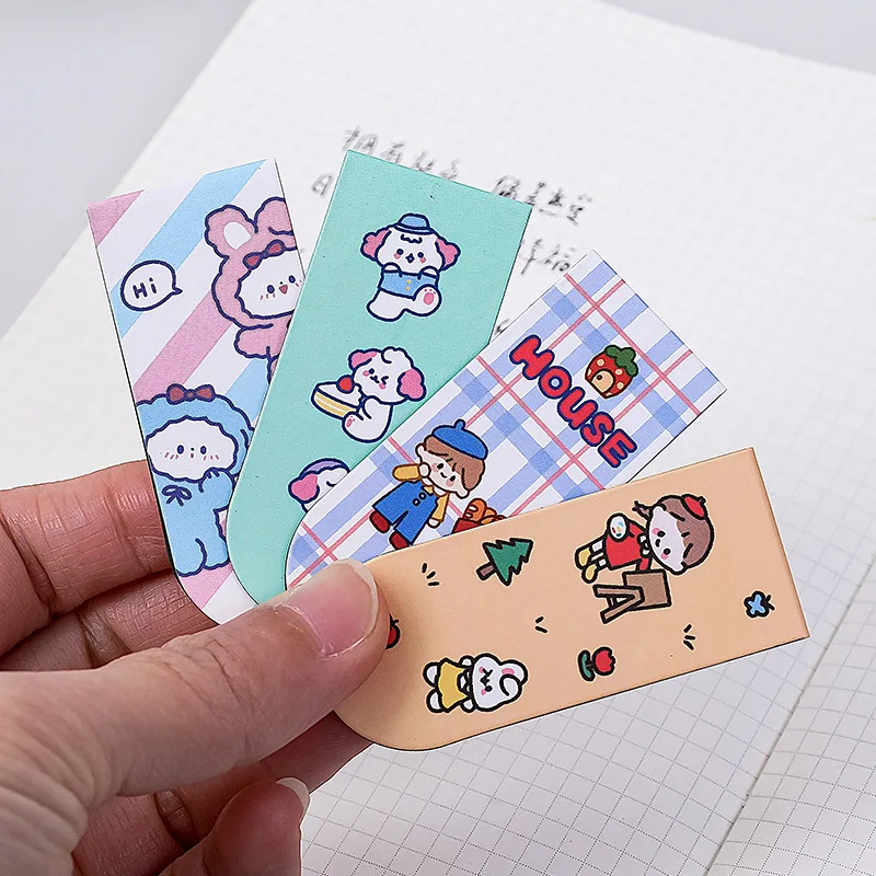 4PCS Creative Cartoon Magnetic Bookmarks Double-sided Personality Bookmarks Students Read Books Magnet Marking Clip