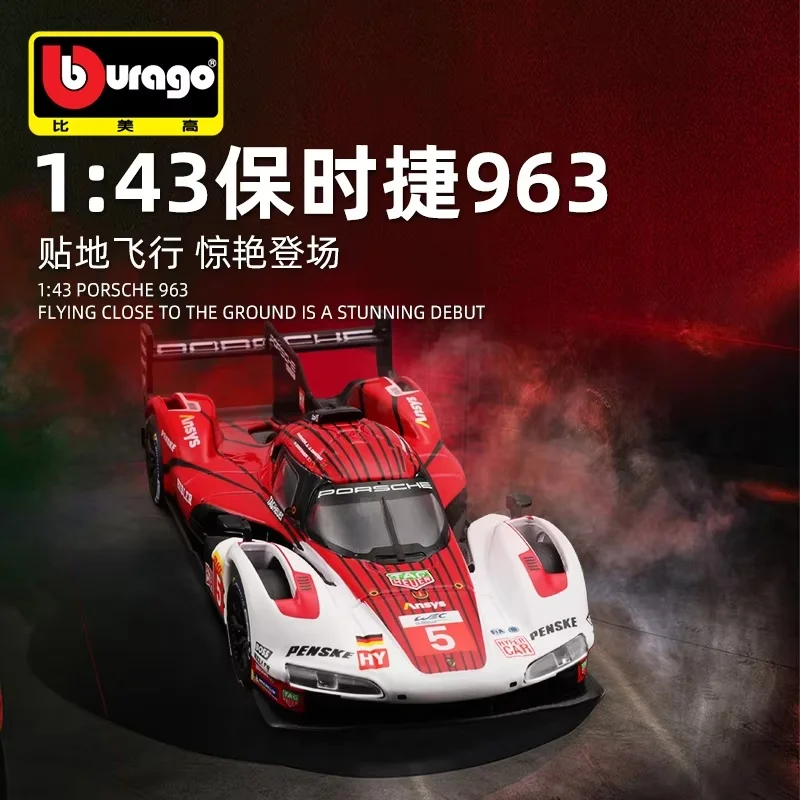 2024 In Stock New Product Bburago 1:43 24h Le Mans Racing Porsche 963 Diecast Model Alloy Luxury Vehicle Toys Boy Kids Gift