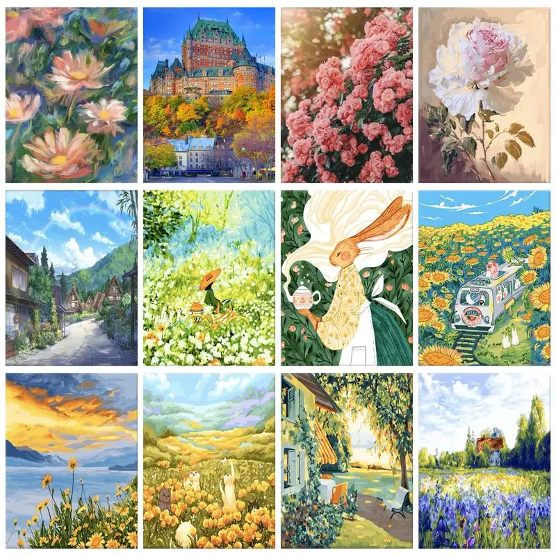 CHENISTORY Modern Painting By Numbers Diy Gift Flower Field Landscape Drawing On Numbers Home Decors For Adult Artwork Paint Kit