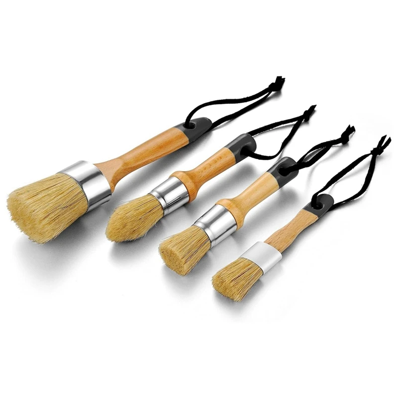 

Chalk Paint Brushes For Furniture, Round Paint Brush Set,Wax Brush,Stencil Brushes 1 Oval Brush And 3 Round Brushes