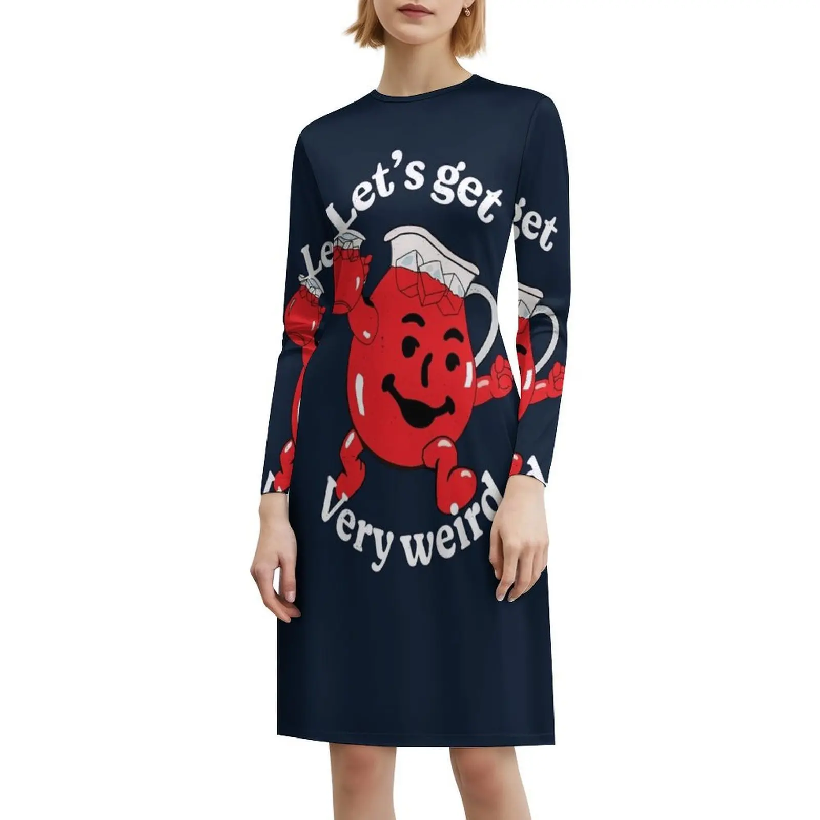 دعونا نحصل على فستان حفلات أنيق للنساء غريب جدًا على شكل حرف A مع خيارات قصيرة/طويلة/بدون أكمام من Kool Aid Kool Aid Man Lets Get #6