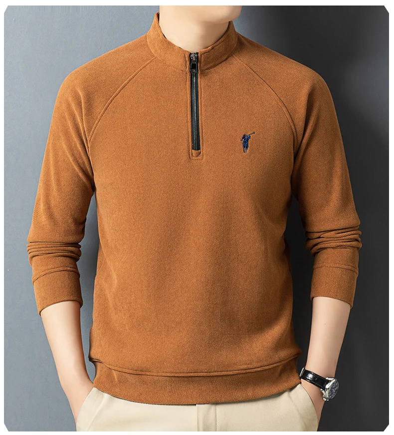 

2025 Autumn and Winter Men's Outdoor Long Sleeved Fleece Hoodie, Half Height Zipper T-shirt, Sports Base Shirt