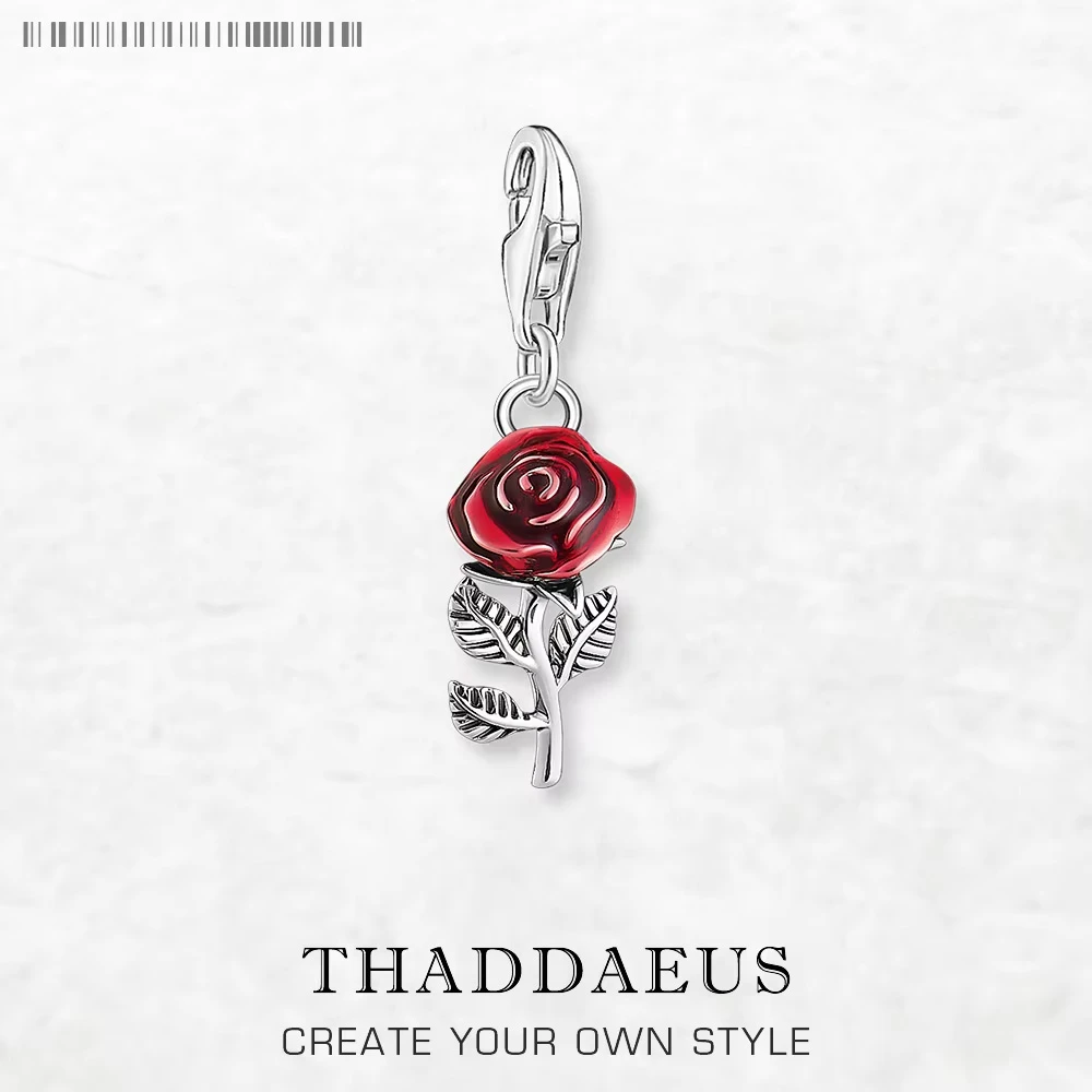 

Red Rose Flower Design Dangle Charm Pendant For Women 925 Sterling Silver Romantic Gift