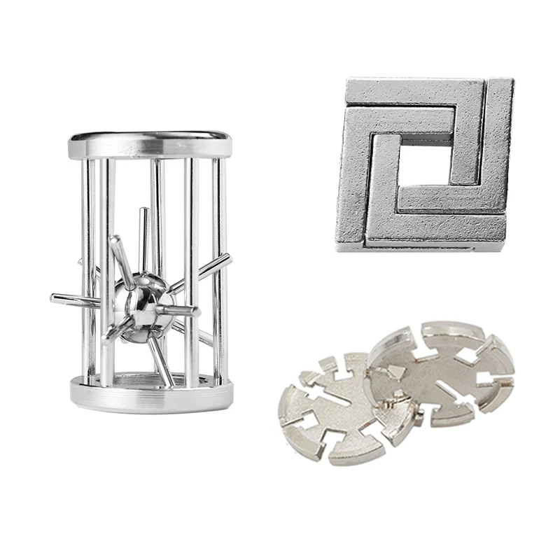 3 pçs conjunto de metal quebra-cabeça solução desbloquear brinquedo cérebro teaser iq desafio jogos liga brinquedos educativos para crianças adultos