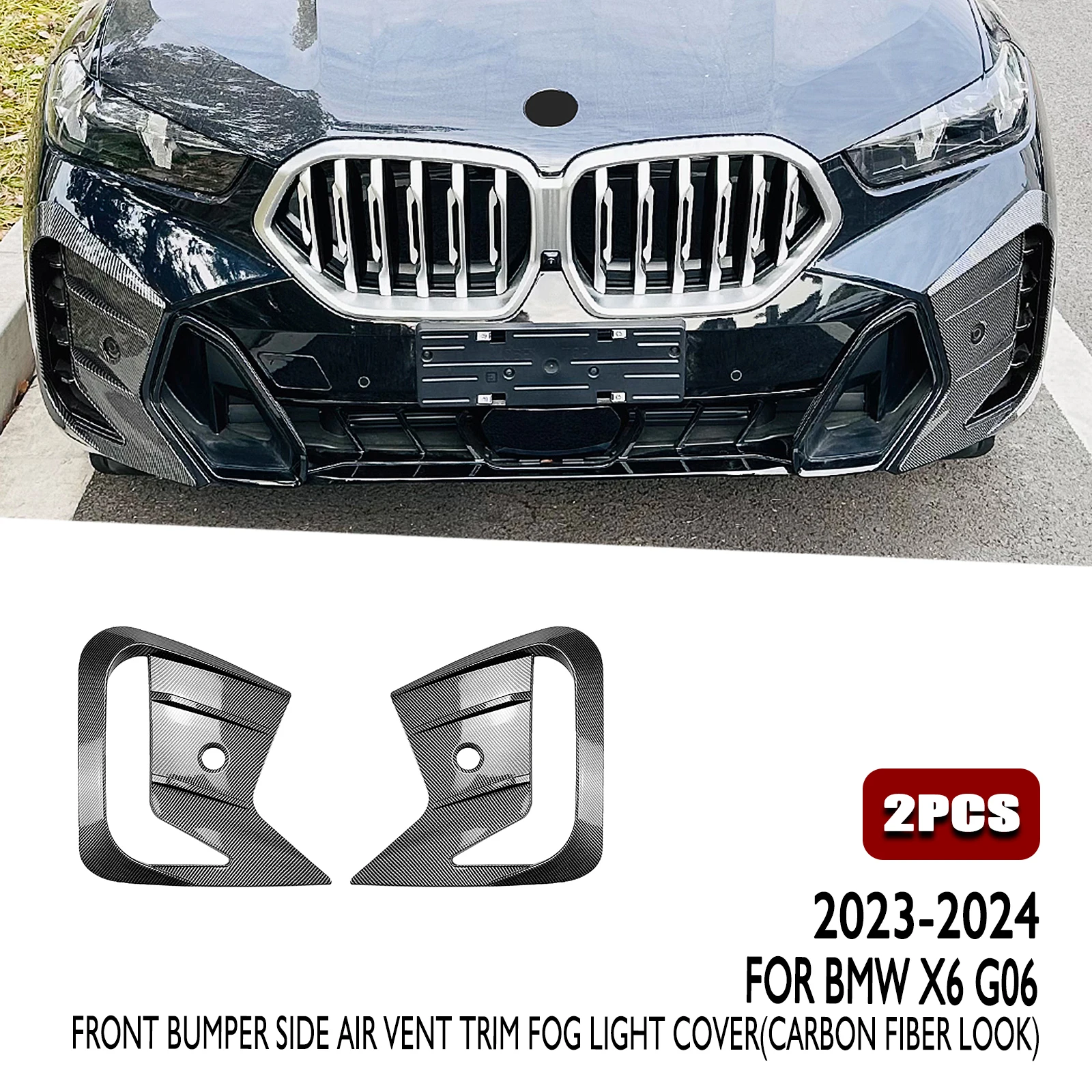 2PCS Front Bumper Side Air Vent Outlet Trim Fog Light Cover Intake Frame Bezel For BMW X6 G06 2023 2024