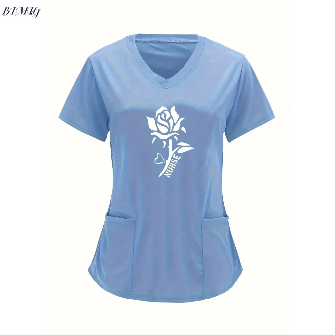 Esfoliantes uniformes médicos mulher topo moda com decote em v manga curta topos bolso roupas de trabalho camisetas blusa camisa atlética feminina