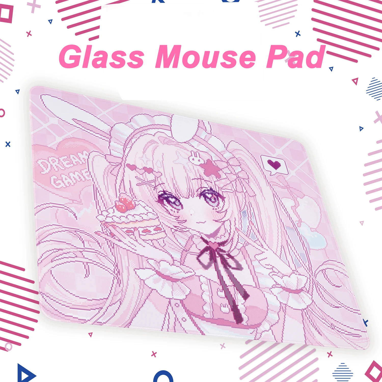 

Коврик для мыши Rabbny Ear Maid Anime Girl Pink Kawaii Glass XXL с твердой закаленной фотоэлектрической поверхностью для FPS eSports Gaming & Office Use