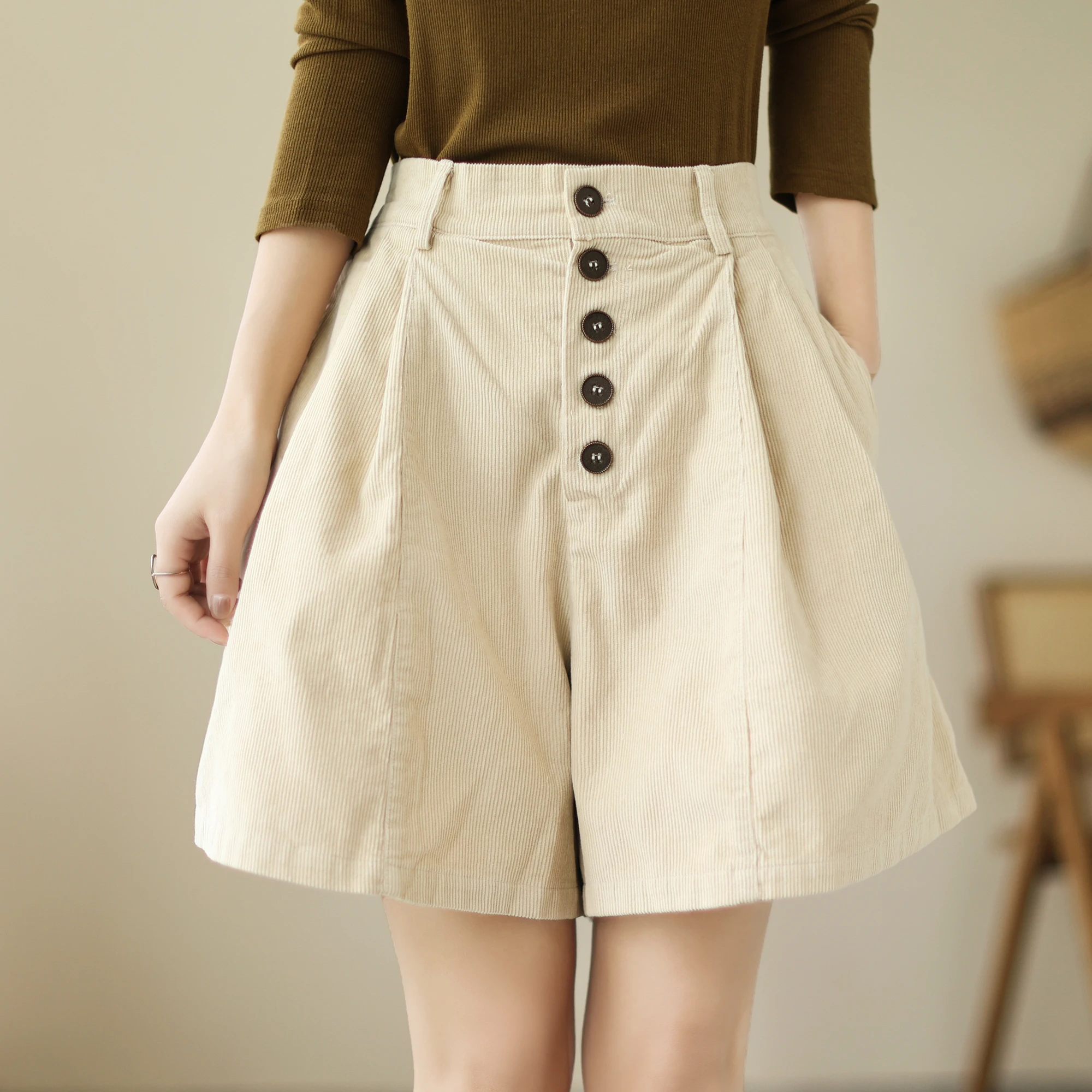 حجم كبير سروال قصير orts المرأة فضفاض بنطلون الاغراء عادية ألف خط واسعة الساق التمهيد السراويل الخريف الشتاء Faion عناصر