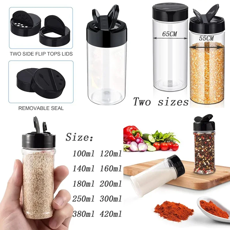 5Pcs Clear Plastic Spice Jars W/ Shaker Lids 100ml-420ml Empty Seasoning Dispenser Containers For Kitchen Storing Spice Powders