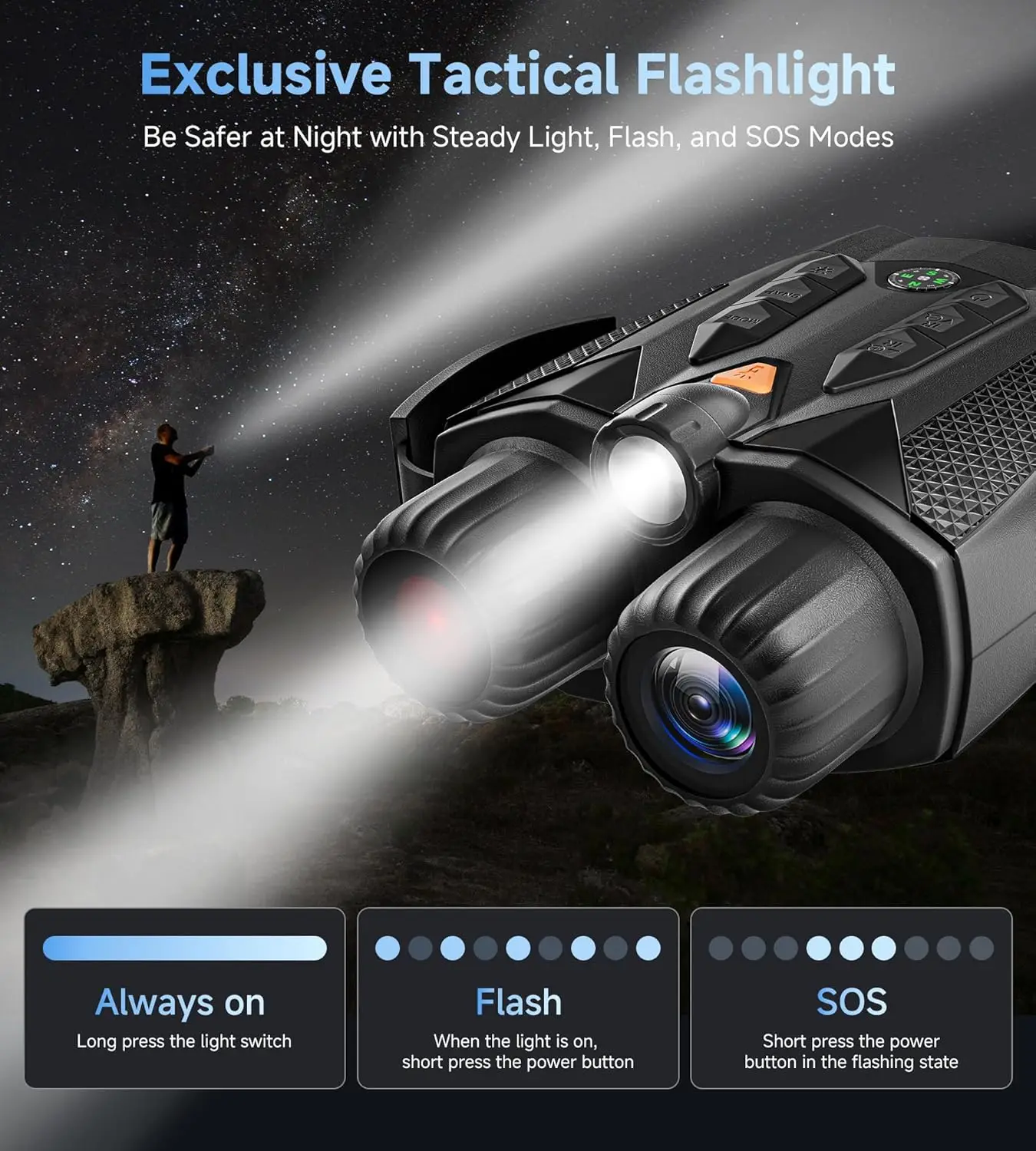 Night Vision Binoculars Infrared 4K 3.0inch Goggles Hunting Telescope with Tactical Light 10X Digital Zoom Day Night Use ForHunt