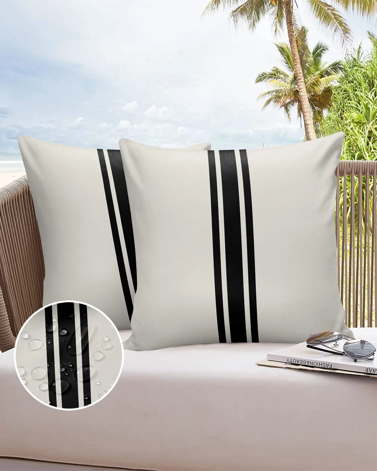 2/4PCS Outdoor Garden Chair Waterproof Cushion Cover Black Stripes Country Farmhouse Home Decor 40/45/50/60/66cm Pillow Case