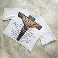 Streetwear Retro Clothing Mens Womens Harajuku Goth Cross Graphic Letter Print T Shirt Casual Cotton Seven Quarter Sleeves Tops