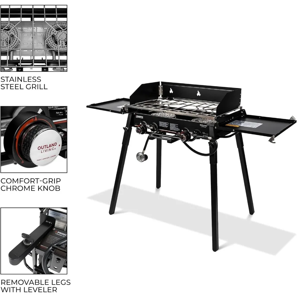 2 Burner Camp Stove with Dual Ring Flame Control - Princeton Portable 2 Burner Propane Gas Stove with Dual Integrated Lids