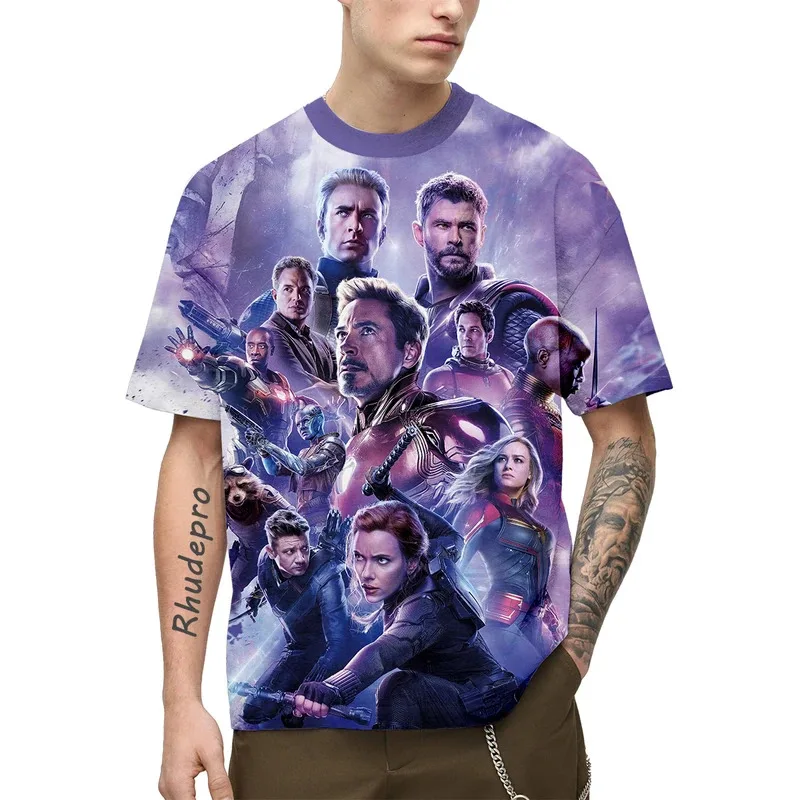 Miniso T-Shirt Avengers Captain Marvel For Men Summer Cartoon Anime 3D Print Clothing Short Sleeve Oversized Children Tee Shirts