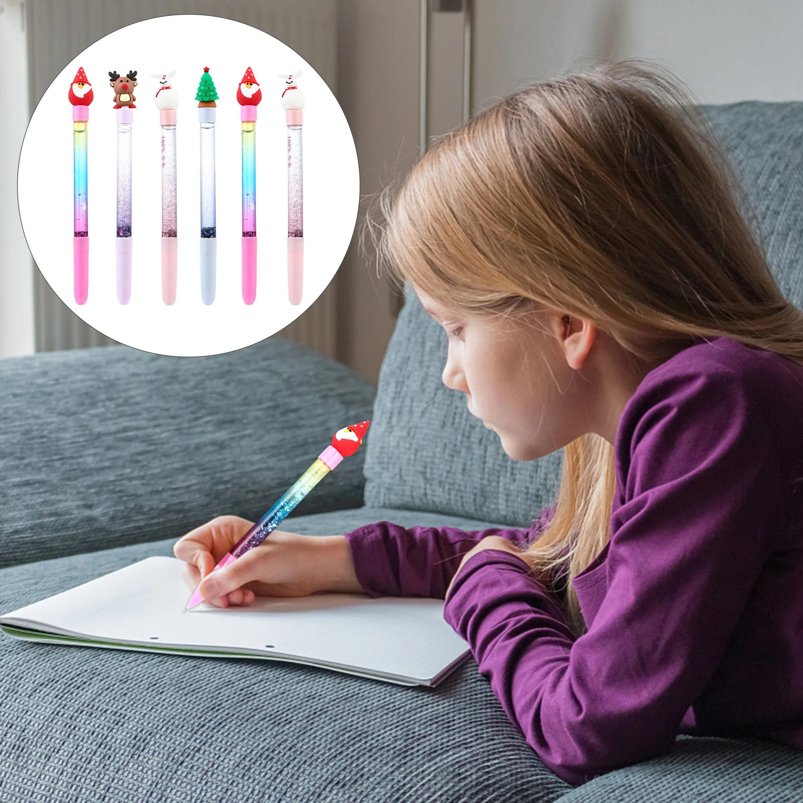 

6Pcs Festival Gel Pen Christmas Theme Plastic Smooth Writing Instrument Comfort Grip Cartoon Design Ideal Gift Stationery