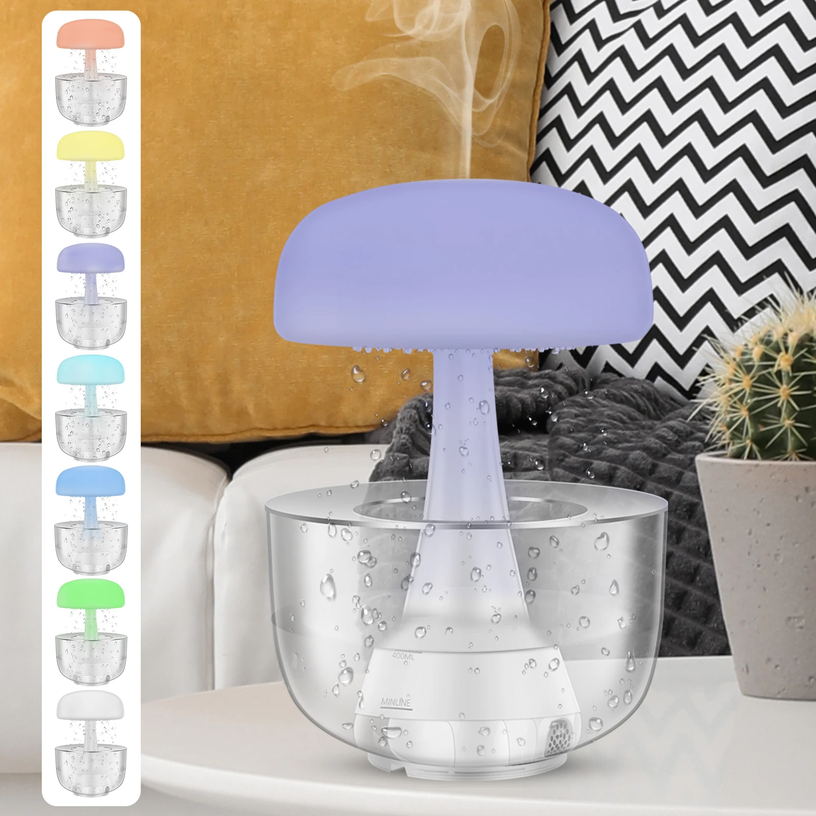 Cloud Rain Humidifier 700 ml Essential Oil Diffuser with Raindrop Sound Cloud Rain Diffuser with 7-Color Changing Light Timer