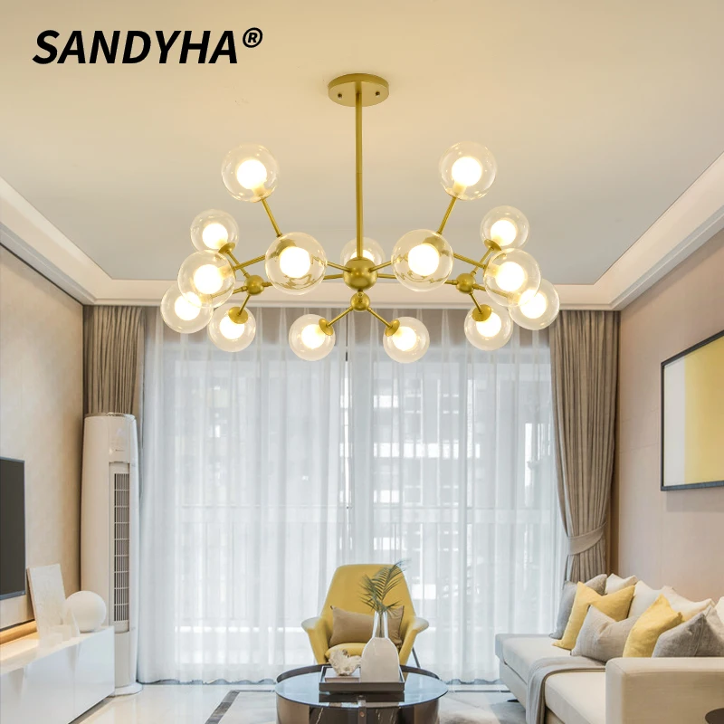 

Подвесные светильники в скандинавском стиле, дизайн стеклянного шара, светодиодная потолочная люстра, декор для гостиной, спальни, обеденный стол, светильники