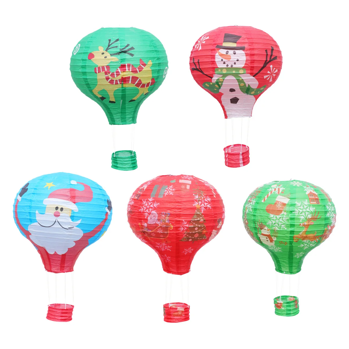 5 قطعة فوانيس ورقية لعيد الميلاد بالهواء الساخن قابلة للطي أضواء معلقة مستديرة مع إطار معدني لشجرة السقف على الحائط قطعة مركزية للحفلات #5