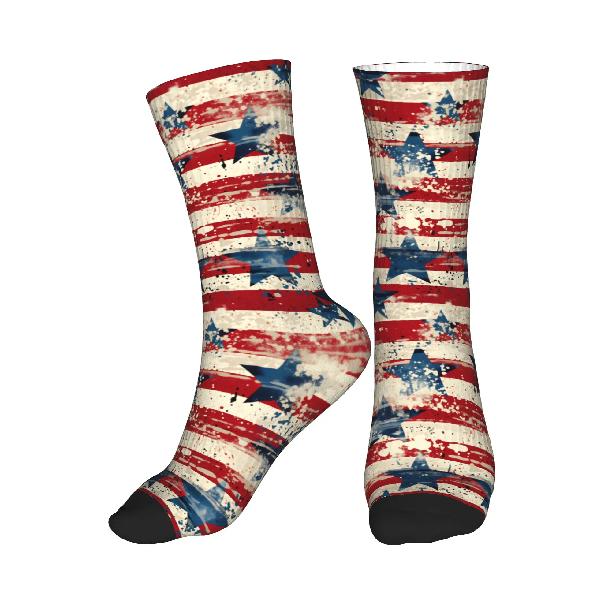 

Grunge Patriotic Flag Mens Crew Socks Unisex Funny 3D Printed Dress Socks