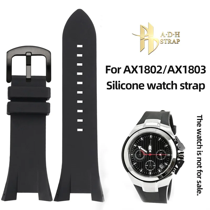 High Quality Silicone Watch Strap For Armani AX1803 AX1802 AX1050 AX1040 Rubber Black Bracelet Special Notched Band Waterproof