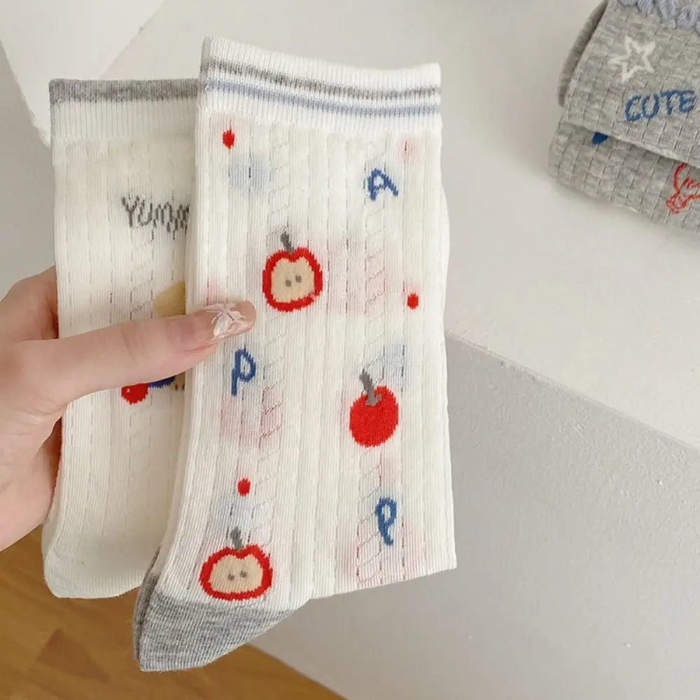 

2Pairs Hosiery Cute Cartoon Cotton Socks Thin Dog Mid-calf Socks Women Breathable Stars Summer Tube Socks Daily