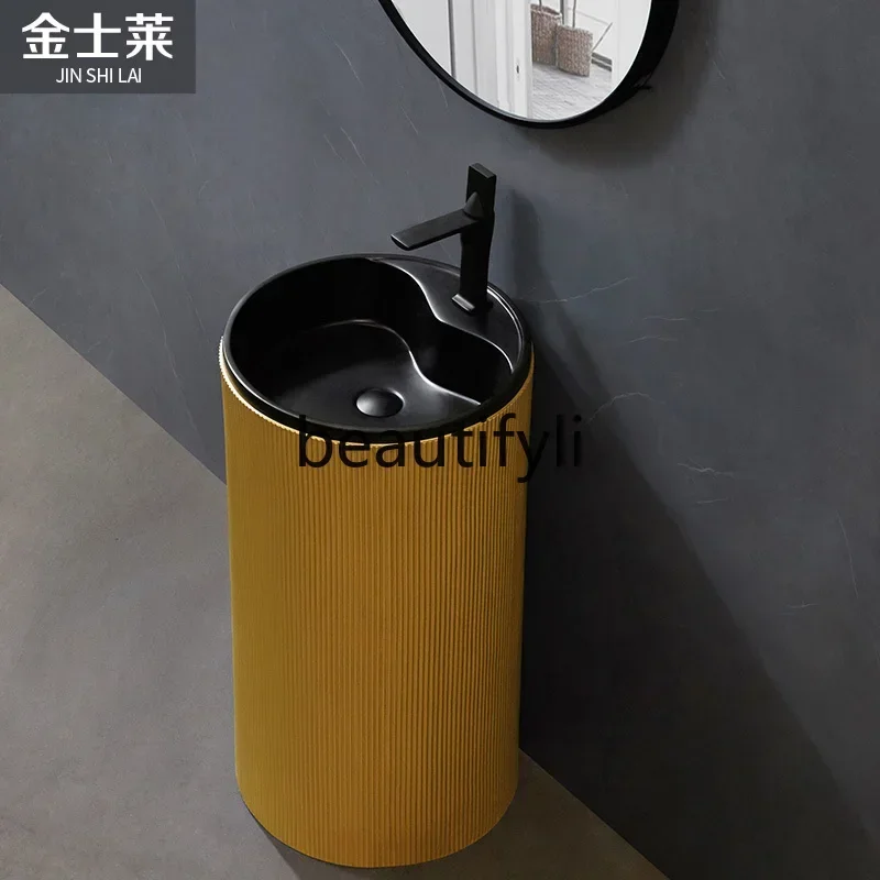 

ss K178 ss25 Nordic light luxury column basin integrated wash basin bronze gold art hand column basin