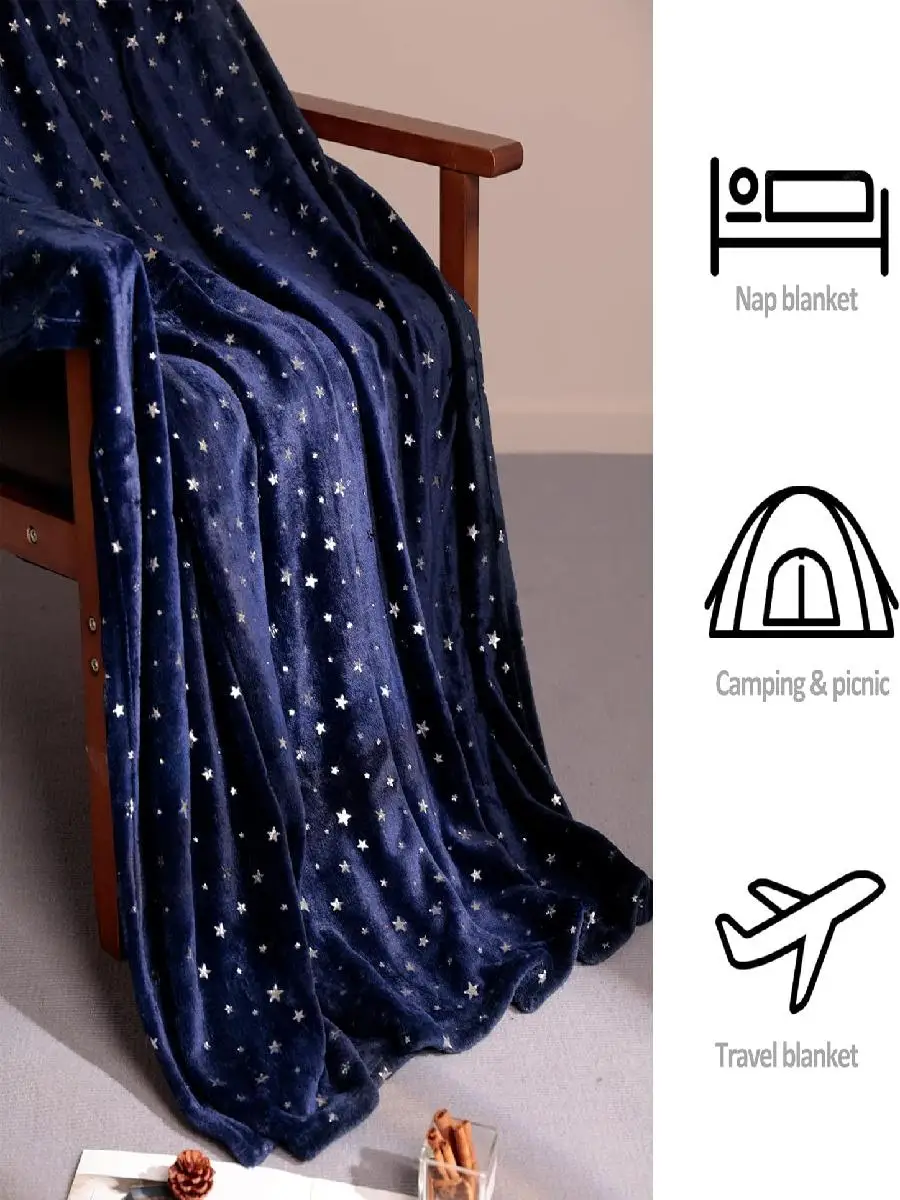 Stellhome Star Throw Blanket Navy Blue Warm Lightweight Plush Flannel Fleece Throw Super Cozy and Comfy for All Seasons x Inches