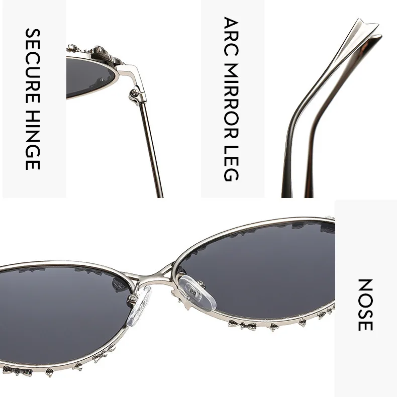 Neue Luxus-Diamant-Sonnenbrille für Damen und Herren, Ovale Strass-Sonnenbrille, Trendige Personalisierte Metallrahmen-Fahrbrille – Detail 9