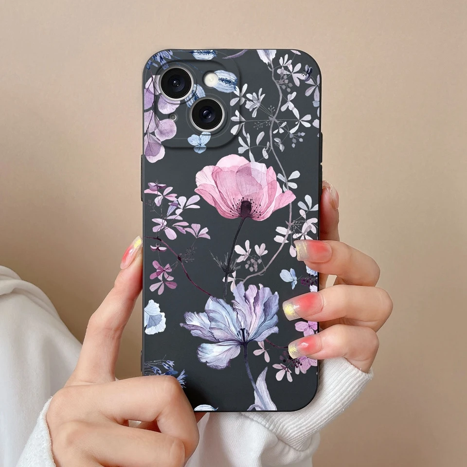 Cases For Apple iPhone 15 15 Plus 15 Pro 15 Pro Max Flower Liquid Silicone Protective For iPhone15 15plus 15 pro 15Pro Max Coque