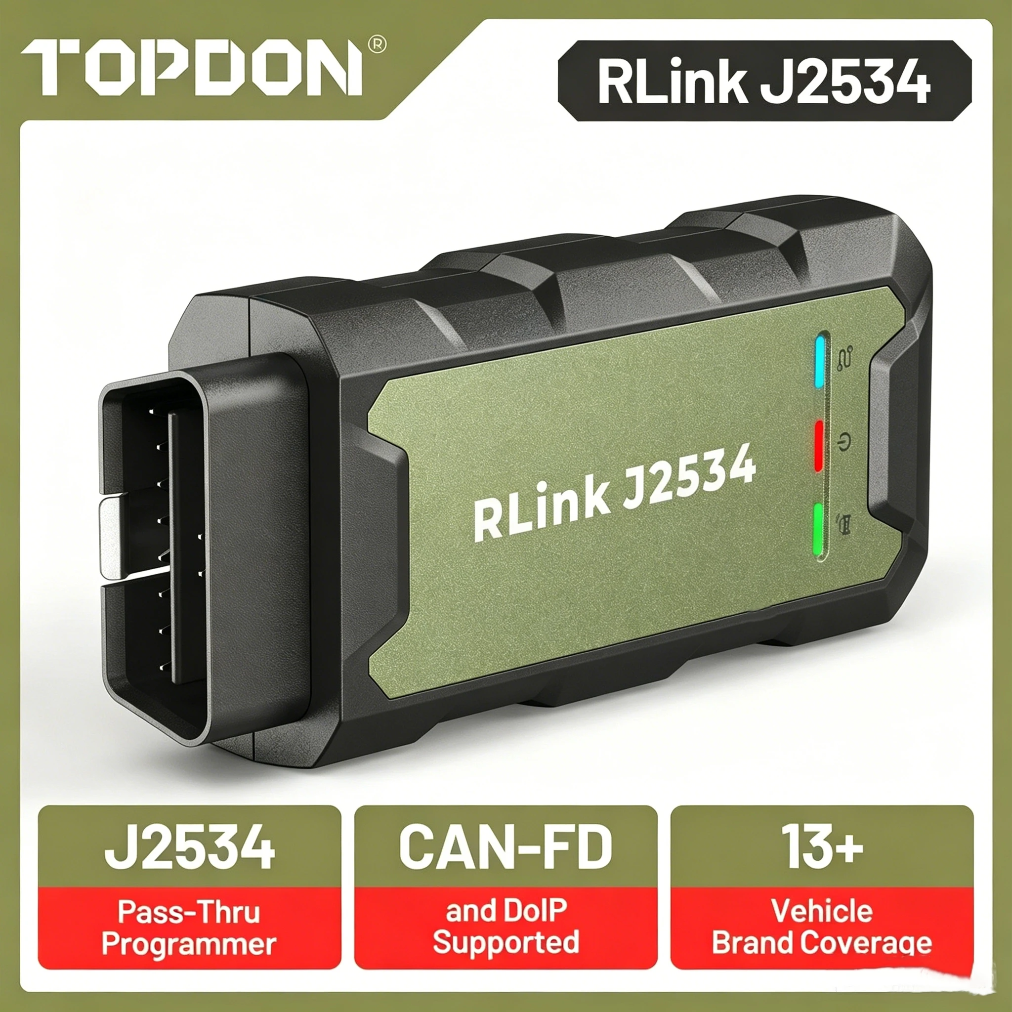 TOPDON RLink J2534 OEM ECU Programming Tool Diagnostic Scanner Support CAN-FD/DoIP for 17+ Vehicle Brands